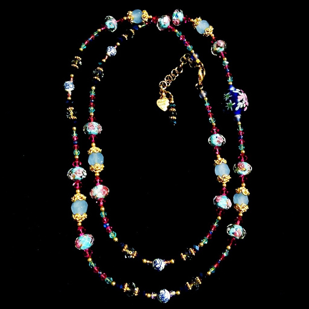 Delfware Blue & Fuchsia Pink Necklace💟
